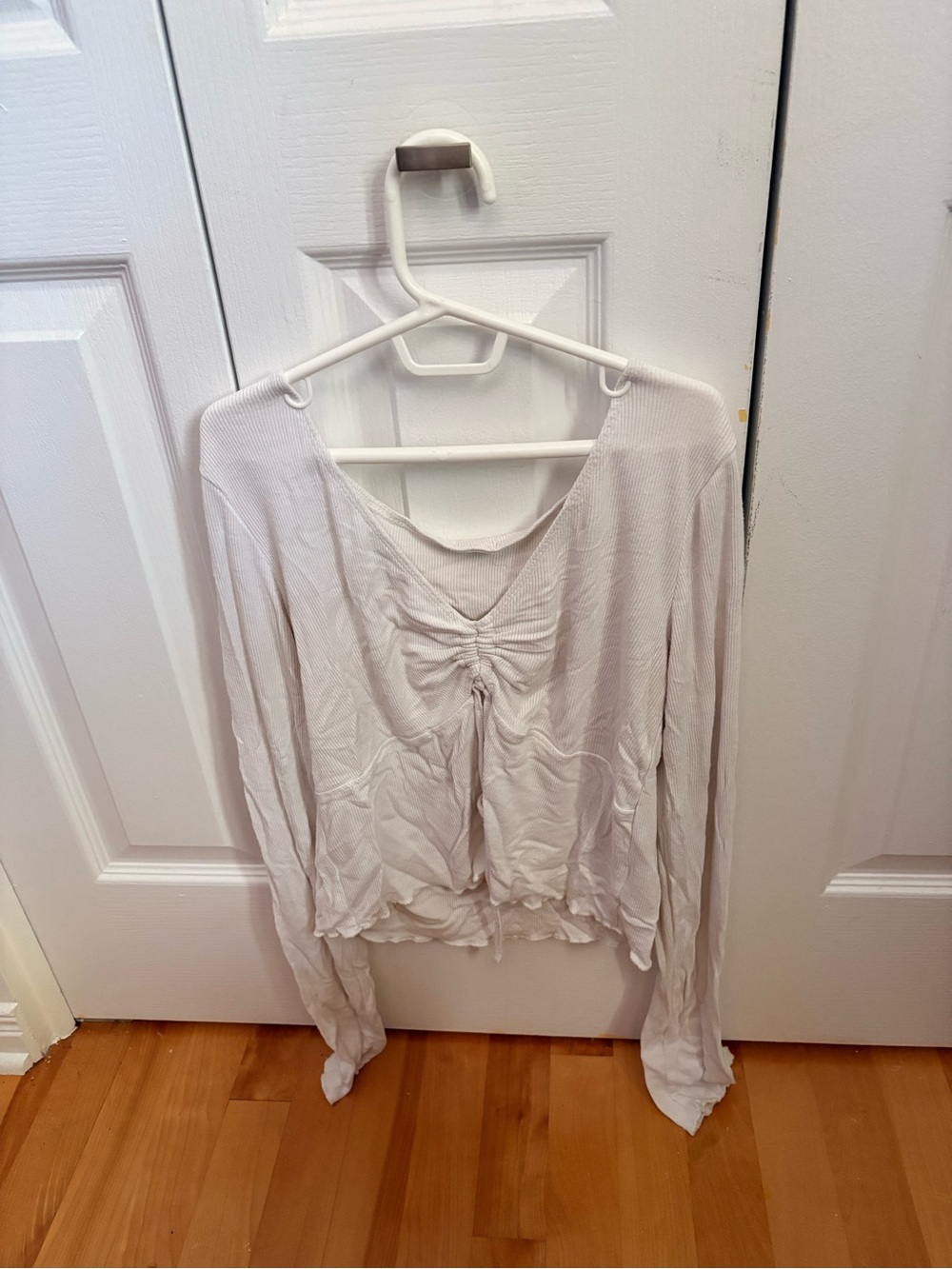 Garage White Long-Sleeve Ruched Front Top